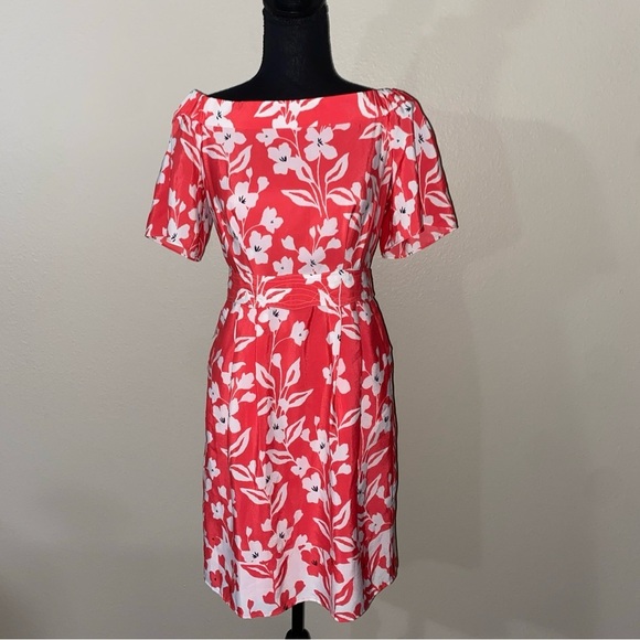Eliza J Off The Shoulder Shift Dress In Coral White Floral Women's Size 2 - Picture 2 of 11